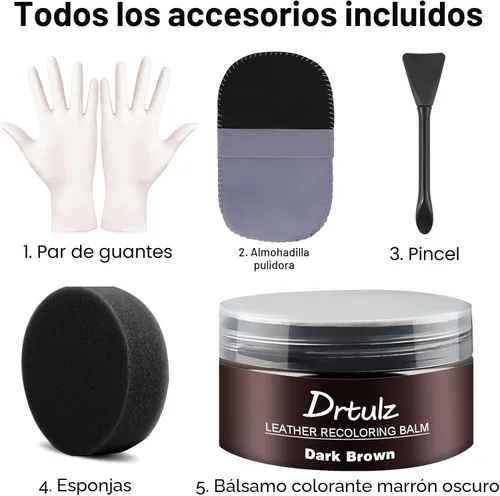 Miniatura 6 de Bálsamo recolorante de cuero marrón oscuro, kit de reparación de cuero para muebles, removedor de arañazos de cuero, restaurador de color de cuero