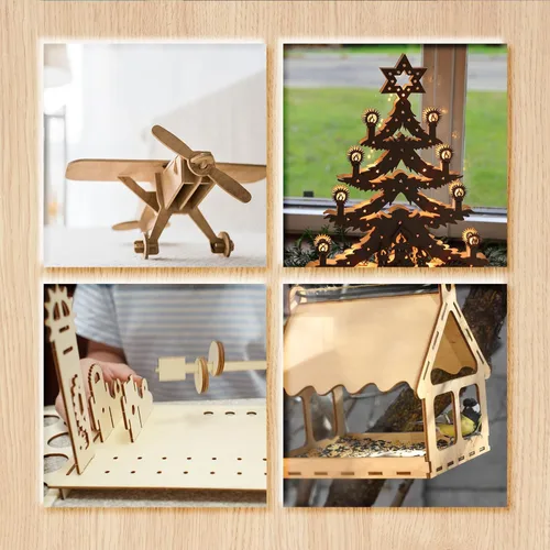 Miniatura 3 de Paquete de 36 hojas de tilo, tablero de madera contrachapada de 1/8 pulgadas, madera sin acabar, madera contrachapada de 0.118 in para corte láser