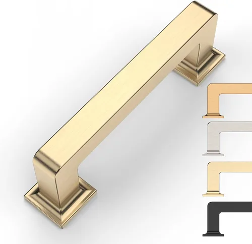 Miniatura 24 de 9BUILD Paquete de 6 pomos de latón cepillado de 1.2 pulgadas para gabinetes, pomos dorados para cajones, perillas cuadradas para gabinetes