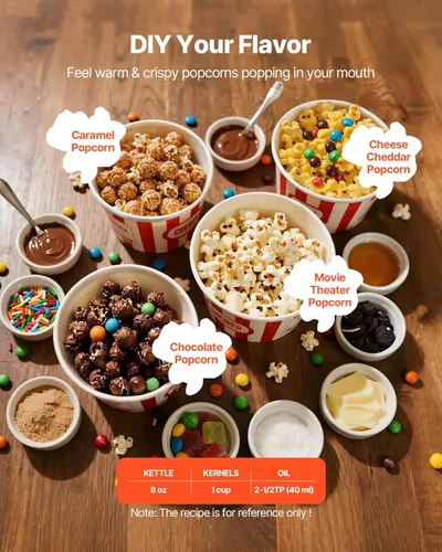 Miniatura 3 de VEVOR Máquina de palomitas de maíz, hervidor de acero inoxidable de 8 onzas, máquina comercial de palomitas de maíz de 800 W, 48 tazas por lote Negro