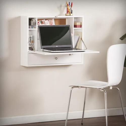 Miniatura 8 de SEI Furniture Willingham - Escritorio plegable para montaje en pared, color blanco