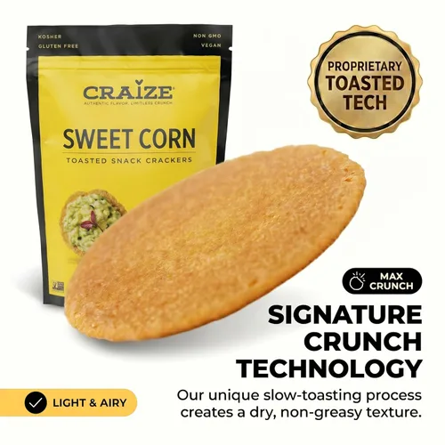 Miniatura 4 de Craize Sweet Corn Crisps Galletas de maíz tostadas sin gluten, veganas, kosher, 4 onzas cada una