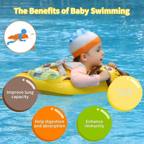 Miniatura 3 de Free Swimming Baby Flotador inflable de natación para bebé con toldo para el sol, tamaño mejorado, flotadores de piscina para niños de 3 a 36 meses