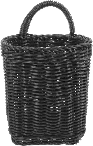 Cabilock Organizador de cesta tejida para colgar en la pared para cocina y baño, mango decorativo de imitación de ratán para plantas, frutas y
