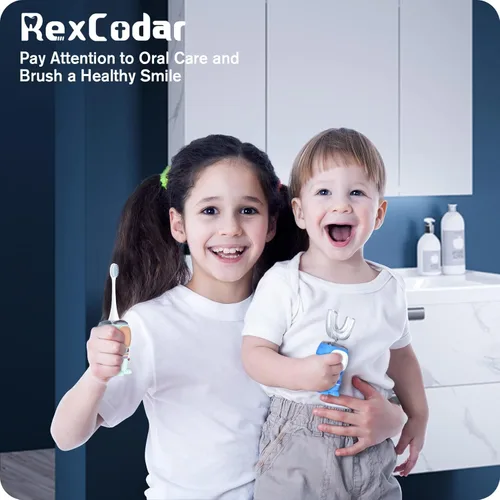 Miniatura 7 de RexCodar Cepillo de dientes eléctrico ultrasónico en forma de U para niños, IPX7 impermeable, cinco modos de limpieza, astronauta de dibujos