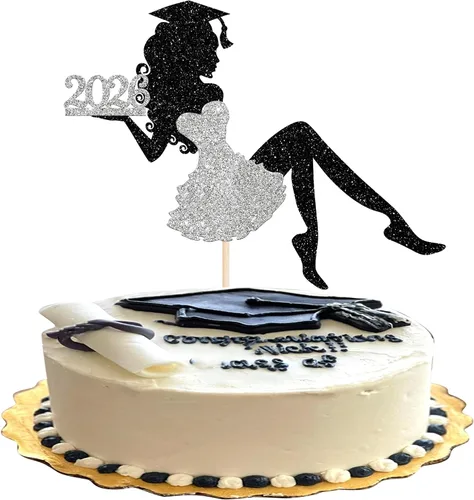 Miniatura 39 de 1 paquete de decoración para tarta de graduación para niña, con purpurina, para diploma, decoración para adultos mayores 2026, para niñas, escuela