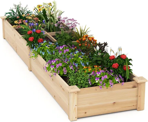 Miniatura 12 de Conjunto de cama de jardín elevada de madera Giantex, caja de plantación rectangular para verduras, frutas, flores, hierbas, cama de plantación