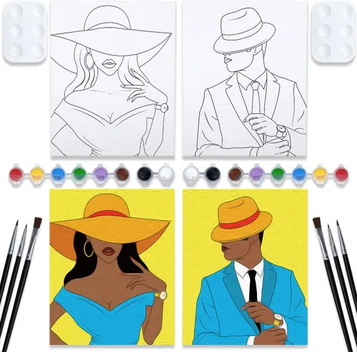 VOCHIC Kits de Fiesta de Pintura para Parejas Lienzo Predibujado para Adultos Pintura y Bebida Juegos de Noche de Cita para Parejas Conjunto de