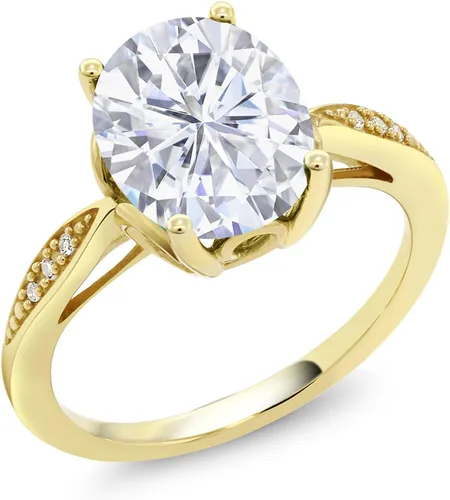 Miniatura 45 de Gem Stone King Anillo de compromiso de oro amarillo de 14 quilates de 2-3 quilates con piedra preciosa ovalada de 0.394 x 0.315 in y diamantes