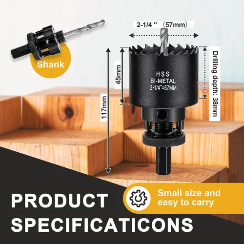Miniatura 2 de Broca de sierra de agujero de 2 1/4 pulgadas para metal y madera, cortador de agujeros bimetálico M42 con profundidad de corte de 1.5" para madera