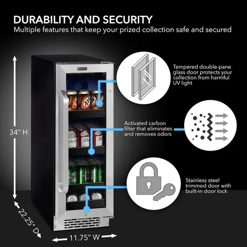 Miniatura 4 de Whynter BBR-638SB Refrigerador y enfriador de bebidas integrado debajo del mostrador de 12 pulgadas, refrigerador con puerta de vidrio, 2.0 pies