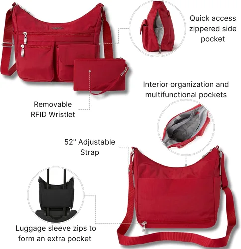 Miniatura 102 de Baggallini womens Everywhere Bagg Crossbody Women 11x9 Lightweight Nylon Hobo Water-resistant Travel Bag W/Rfid