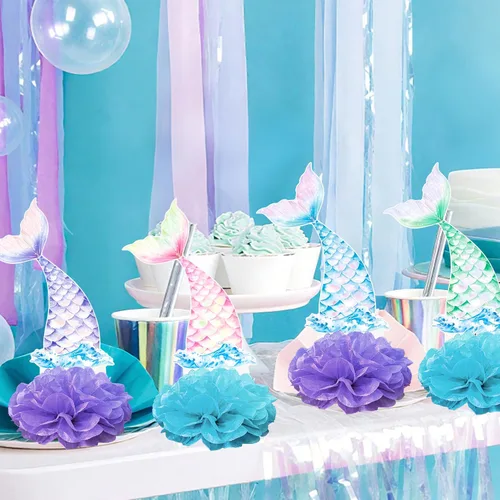 Miniatura 8 de Centros de mesa con temática de cola de sirena, centros de mesa de fiesta de cumpleaños de sirena, 12 piezas para decoración de mesa