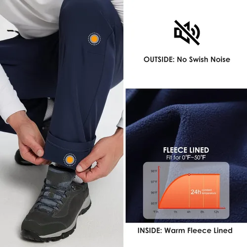 Miniatura 3 de BALEAF Pantalones cargo de senderismo con forro polar para hombre, impermeables, softshell y bolsillos con cremallera