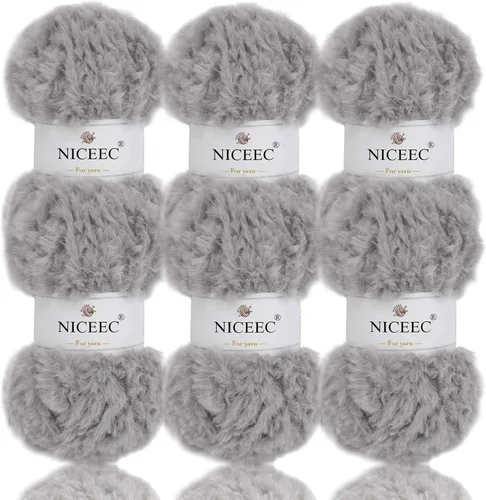 Miniatura 7 de NICEEC Hilo de Pelo Sintético Super Suave, Grueso y Esponjoso, Hilo de Pestañas para Crochet y Tejido (Longitud Total 192m/9.1kg) - Otoño/300g