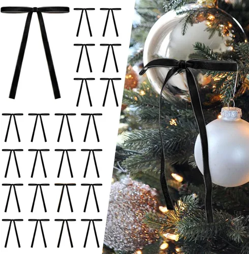 SIMISI RIBBON 24 lazos de terciopelo de Navidad color negro, adornos de Navidad, decoración vintage para árbol, corona, guirnalda (3/8 pulgadas de
