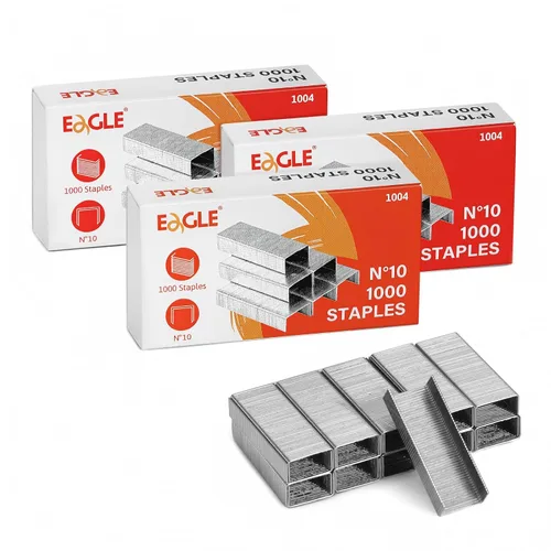 Eagle No.10 Mini grapas prémium para grapadoras #10, 1000 piezas por caja, paquete de 3 cajas, 3000 piezas en total, color plateado