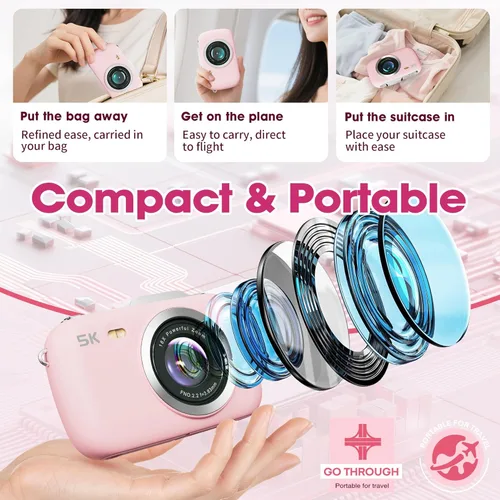 Miniatura 6 de Cámara digital, cámara de vlogging 5K para fotografía, cámara digital de punto y disparo con enfoque automático de 80MP para principiantes