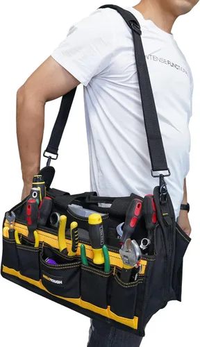 Miniatura 7 de MELOTOUGH Bolsa de herramientas para electricista con correa de hombro de 17 pulgadas, bolsa de herramientas HAVC, portador de herramientas superior