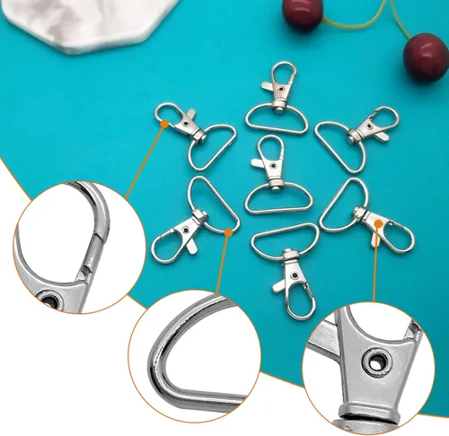 Miniatura 3 de 60 ganchos giratorios a presión, gancho giratorio de metal para llavero, suministros de manualidades, 1 pulgada (0.984 in) de ancho interior Plata