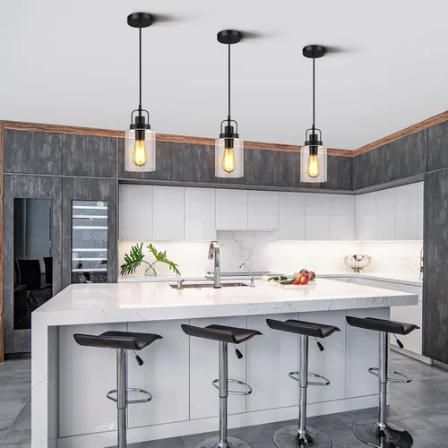 Miniatura 5 de Lámpara colgante de granja, luces colgantes rústicas negras para isla de cocina, iluminación de techo colgante industrial sobre mesa con pantalla