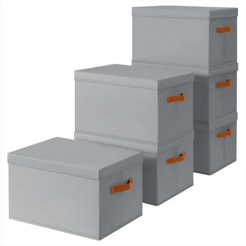 Miniatura 29 de Homsorout Contenedores de almacenamiento con tapas, cestas de almacenamiento de tela para estantes, paquete de 4 cajas decorativas plegables