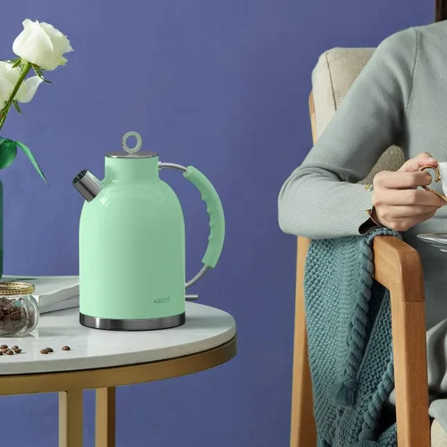 Miniatura 3 de ASCOT Hervidor eléctrico, de acero inoxidable, hervidor de té eléctrico, regalos para hombres/mujeres/familia, calentador de té retro de 1.5 L 1500