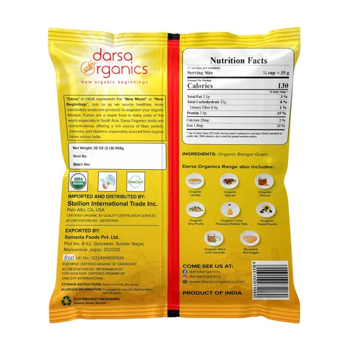 Miniatura 2 de Darsa Organics Chana Dal 2 lb – Gramo orgánico de Bengala partida USDA (garbanzos amarillos), sin OMG, sin productos químicos, lentejas amarillas