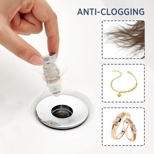 Miniatura 2 de Tapón universal 2 en 1 para lavabo de baño, paquete de 2 coladores de drenaje emergente para lavabo para orificios de drenaje de lavabo de Plata