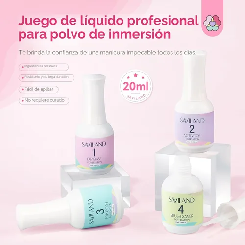 Miniatura 7 de SAVILAND Juego líquido de polvo de inmersión: 0.7 fl oz Ultimate Nail Dip System Essentials Liquid Base de inmersión de gran capacidad, activador