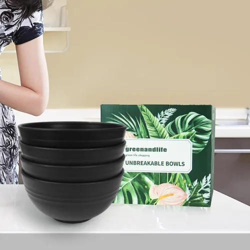 Miniatura 6 de Juego de 4 boles de 680 g/24 oz de paja de trigo para cereales, livianos, irrompibles, para fideos, fruta, sopa y arroz, aptos para lavavajillas