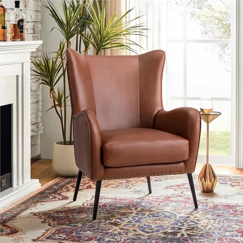 Miniatura 18 de HULALA HOME Silla decorativa de piel sintética con cojín extraíble, cómodo sillón tapizado con patas de metal negro y ribete de cabeza de clavo