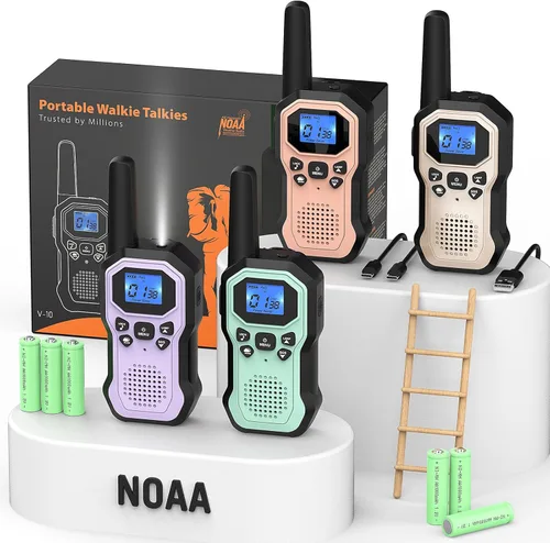 Miniatura 9 de Walkie Talkies para adultos Radios de 2 vías de largo alcance para niños recargables paquete de 4 unidades, senderismo, camping, esquí