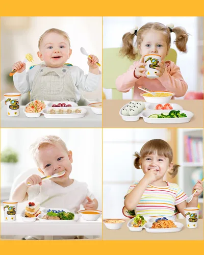 Miniatura 2 de Lehoo Castle Juego de platos y cuencos para niños, juego de vajilla para niños incluye plato, cuenco, taza y vajilla, hecho de material duradero