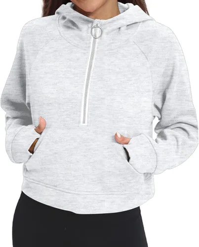 Miniatura 3 de FKEEP Womens Half Zip Hoodies Quarter Zipper Up Cropped Sweatshirt Long Sleeve Athletic Pullover Tops with Thumb Hole