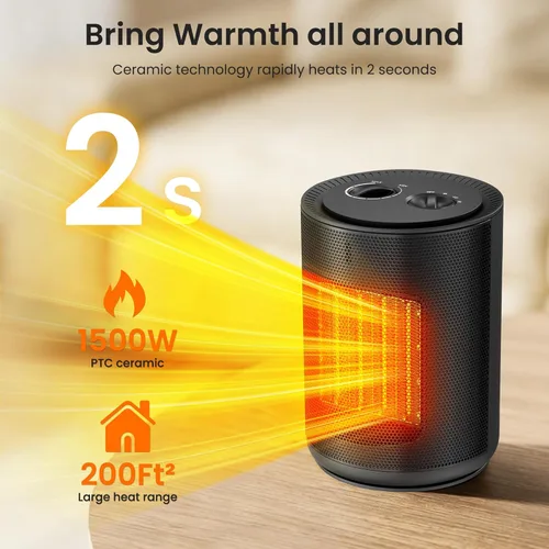 Miniatura 3 de Electactic Calentador eléctrico portátil de cerámica PTC de 1500 W con 3 modos de calor, protección contra sobrecalentamiento y vuelco, certificado