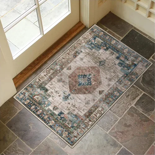 Miniatura 30 de Collive Tapete lavable para puerta de interior, antideslizante, alfombra de entrada retro de 20 x 32 pulgadas, tapete de entrada de absorción Multi