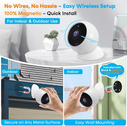 Miniatura 2 de AMTIFO Cámaras de seguridad inalámbricas magnéticas para exteriores – Paquete de 4 unidades sin instalación inteligente 2K WiFi – Cámara