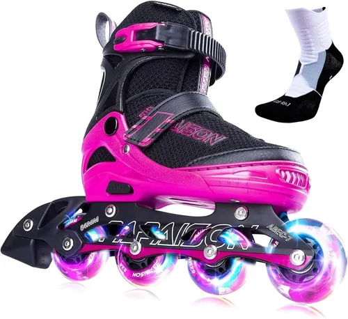 PAPAISON Patines en línea ajustables para niños y adultos con ruedas completamente iluminadas, patines de ruedas para exteriores para niñas y niños,