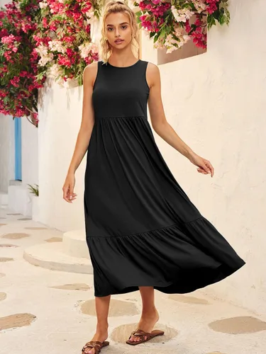 Miniatura 5 de LILLUSORY Vestidos de verano casuales sin mangas con cuello redondo y bolsillos para mujer