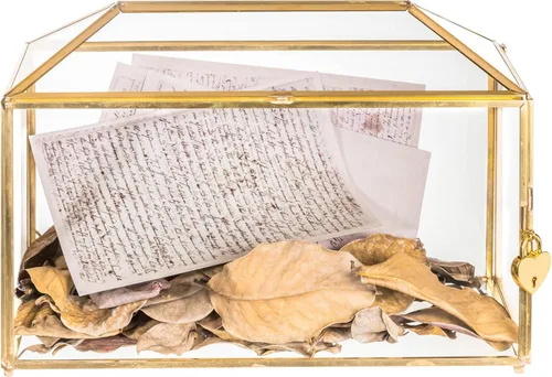 Miniatura 10 de NCYP Pequeña caja de tarjetas de cristal de boda con ranura y cerradura, 10.2 x 5.9 x 7.9 pulgadas, soporte geométrico negro para tarjetas