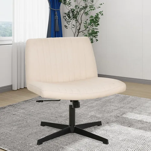 Miniatura 7 de FDW Silla Criss Cross sin brazos, silla de escritorio de oficina con patas cruzadas, ajustable, giratoria, ergonómica, sin ruedas, respaldo
