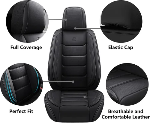 Miniatura 3 de Juego completo de fundas de asiento de automóvil de piel sintética de cobertura completa, fundas de asiento para automóviles, SUV, camionetas Negro