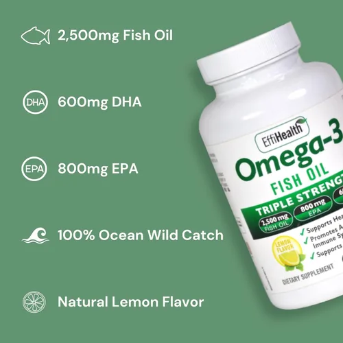 Miniatura 4 de EffiHealth - Aceite de pescado Omega-3 - Aceite de pescado de triple fuerza de 2500 mg, 1200 mg de EPA, 600 mg de DHA - Apoya la salud del corazón