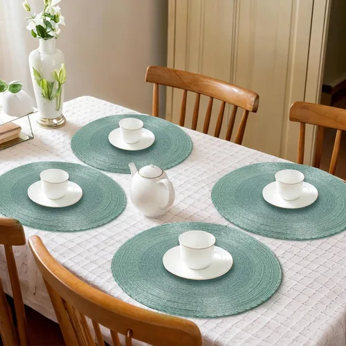 Miniatura 3 de 4 Piezas Manteles Individuales con Cuentas - Manteles de Mesa Redondos de Cuentas de Vidrio de 13 Pulgadas con Respaldo de Algodón - Elegantes