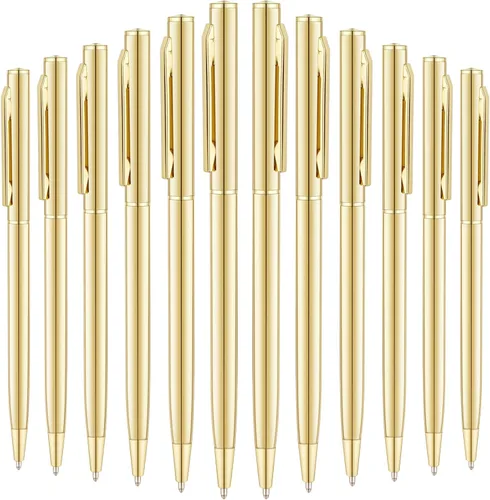 Miniatura 7 de Unibene Paquete de 6 bolígrafos dorados delgados con tinta negra, punta media (0.039 pulgadas), bonito regalo para bodas, negocios, oficina
