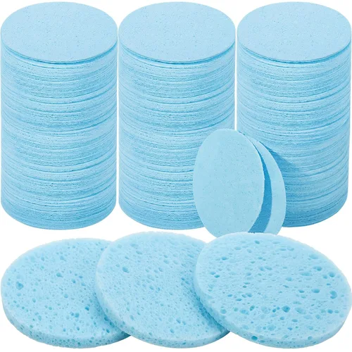 Amyhill 300 esponjas faciales comprimidas, esponjas faciales naturales para limpieza, almohadillas exfoliantes faciales desechables para Azul