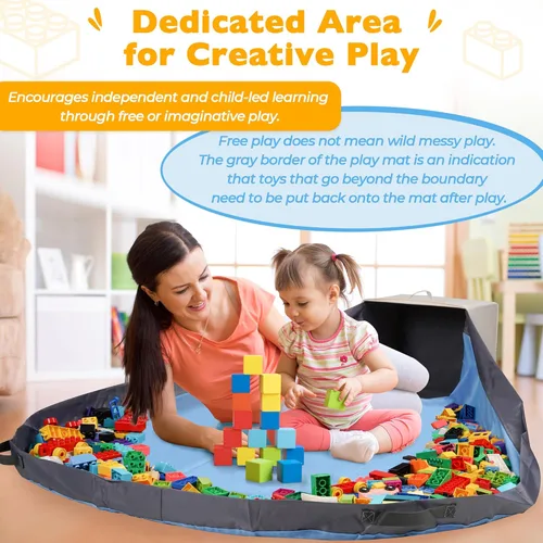 Miniatura 2 de SAM AND MABEL Organizador de almacenamiento de juguetes con tapete de juego para niños, 13 x 13 x 13 pulgadas, apilable y plegable, caja Bambú Crema