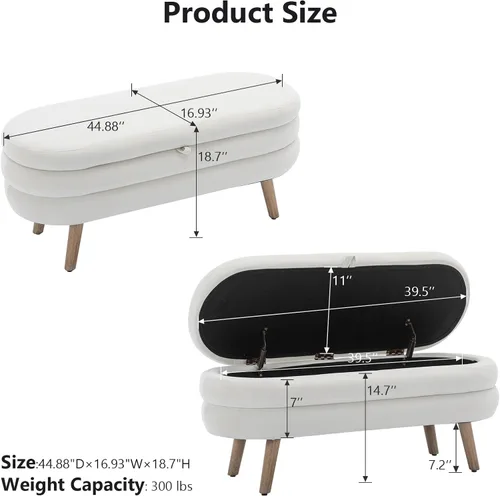 Miniatura 2 de Hommoo Banco otomano de almacenamiento de 44.8 pulgadas, banco moderno para el extremo de la cama, banco de tela de terciopelo para sala de estar