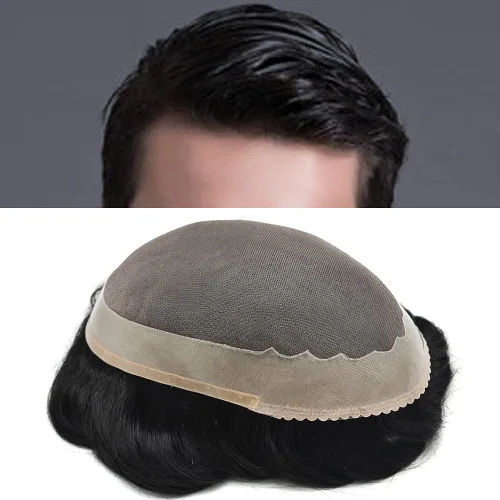 FACE MIRACLE - Extensiones de pelo humano Remy indio para hombre con revestimiento de poliéster alrededor de los sistemas capilares, piezas de pelo